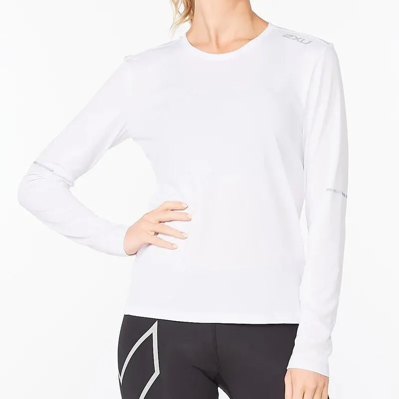 2XU Aero Long Sleeve Tee | White / Silver Reflective | Womens