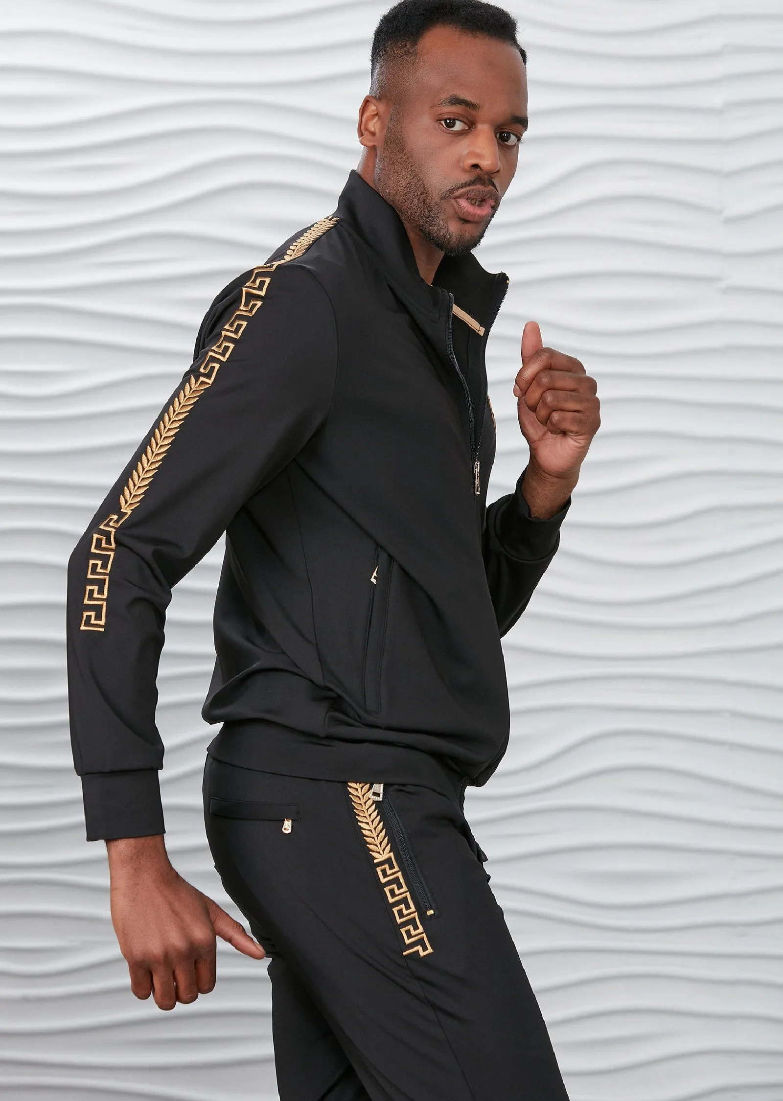 Black Gold Embroidery 2-pcs Tracksuit