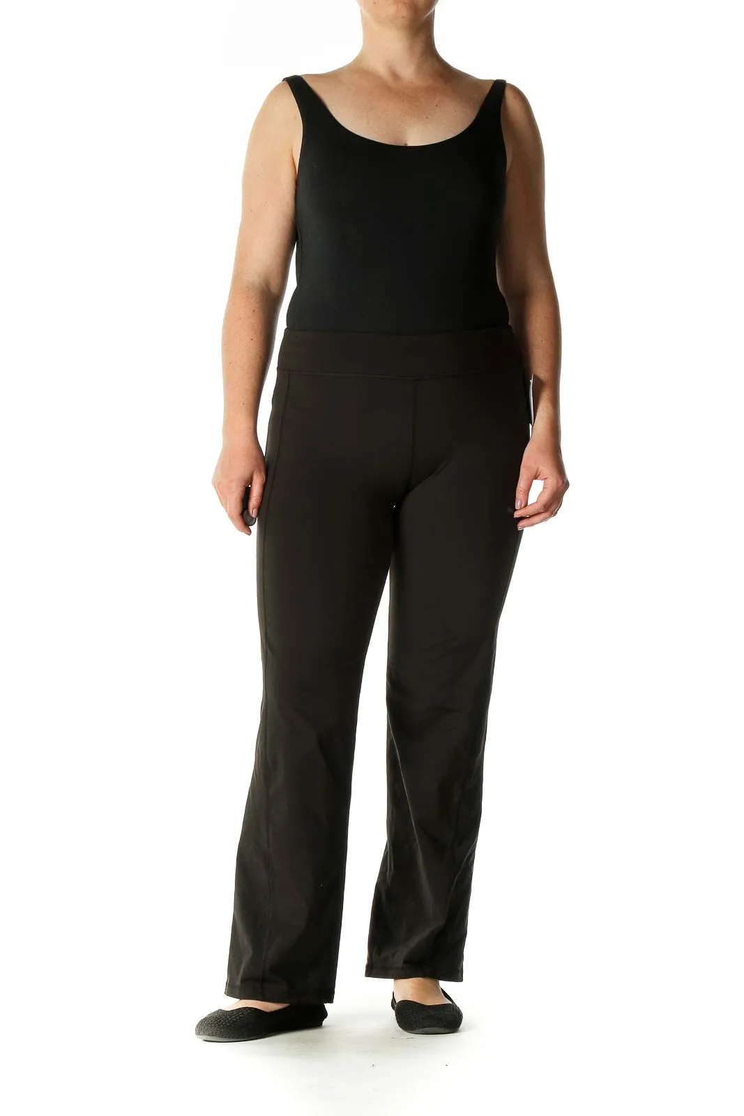 Black Solid Active Pants