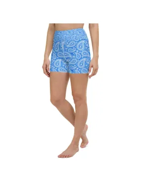 Blue & White Paisley Yoga Shorts