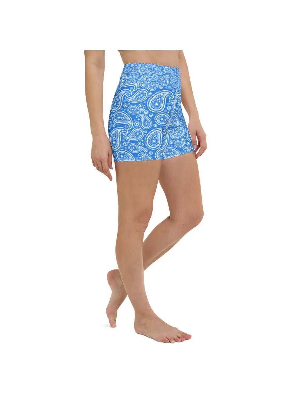 Blue & White Paisley Yoga Shorts