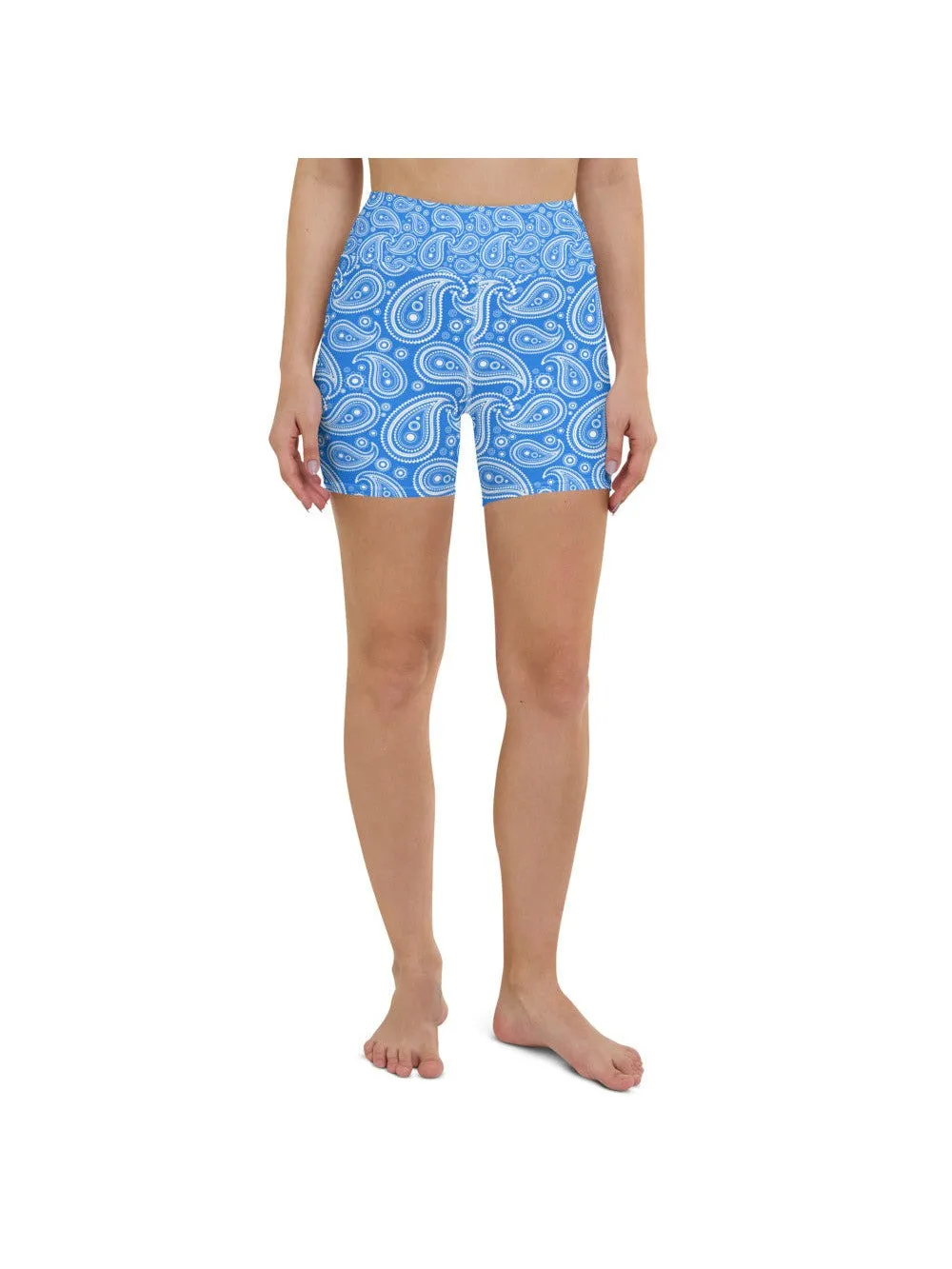 Blue & White Paisley Yoga Shorts