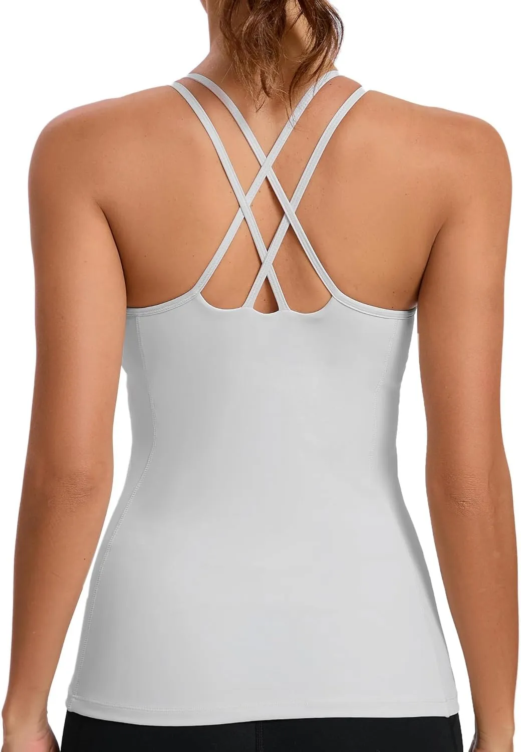 Built in Shelf Bra B/C Cups Strappy Back Activewear Workout Compression Tops