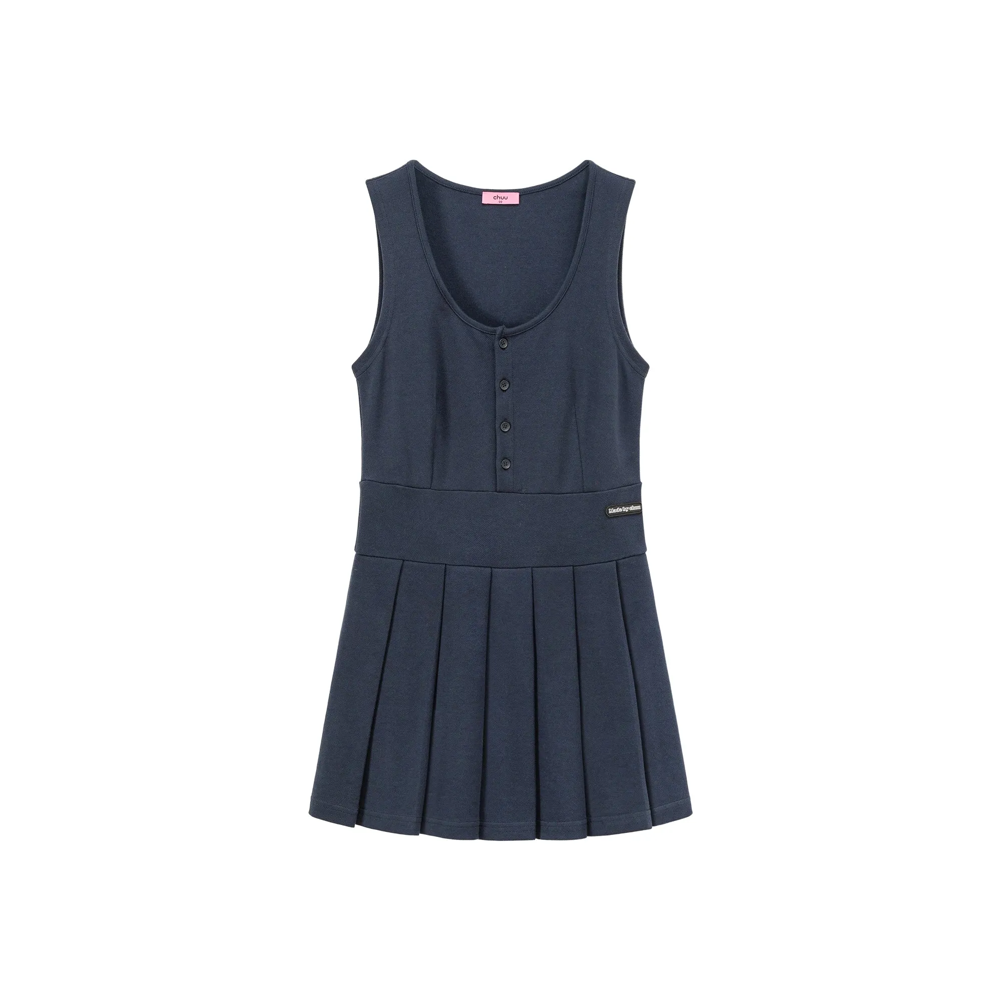 Button Pleated Tank Top Dress