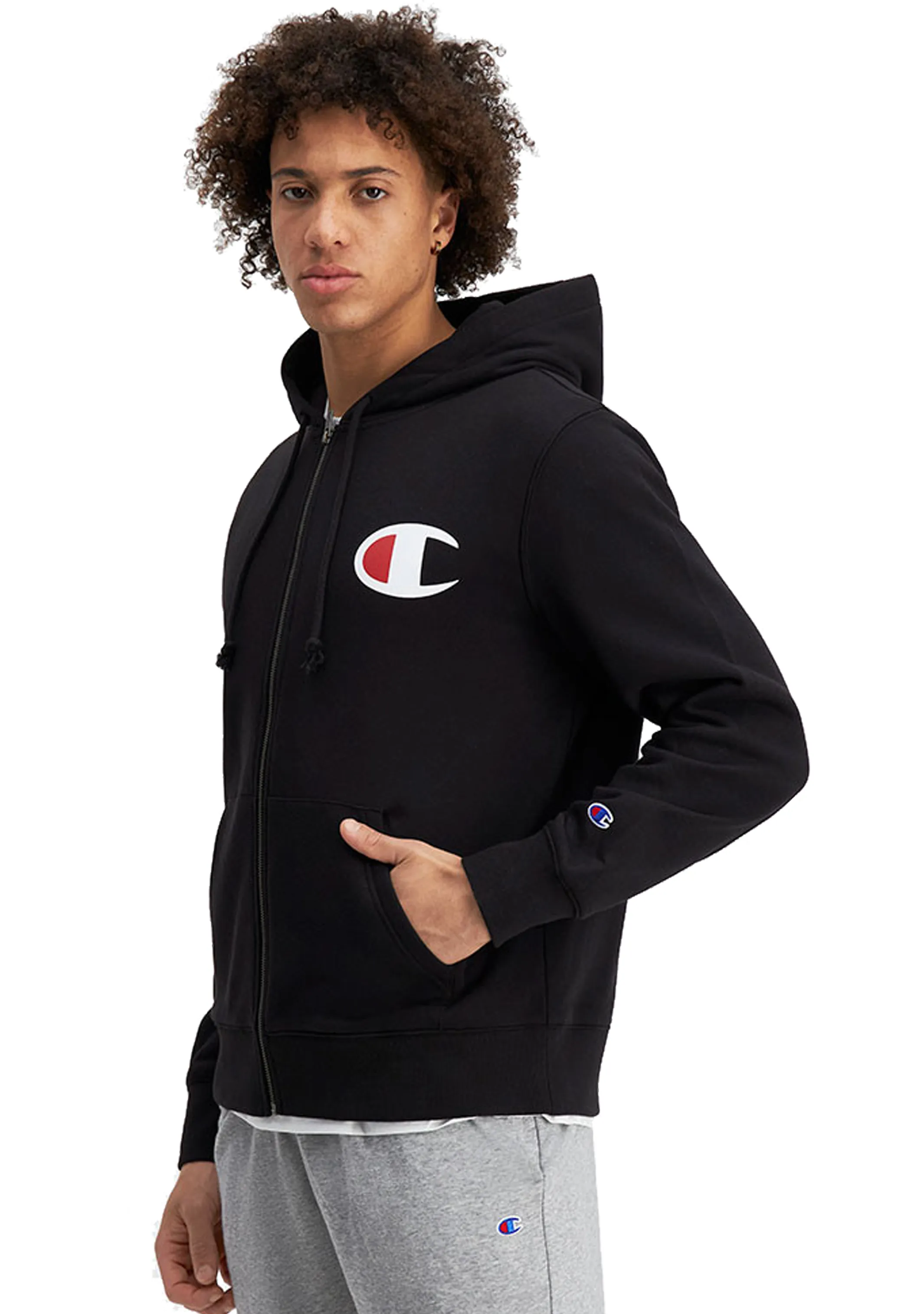 Champion Mens C Logo Zip Hoodie <br> AVV9N BLK