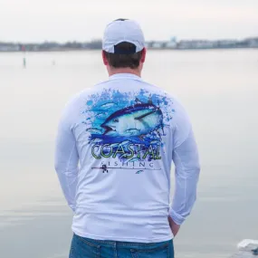 Coastal White Men's Long Sleeve QuickDry Fishing Shirt - Tuna Design