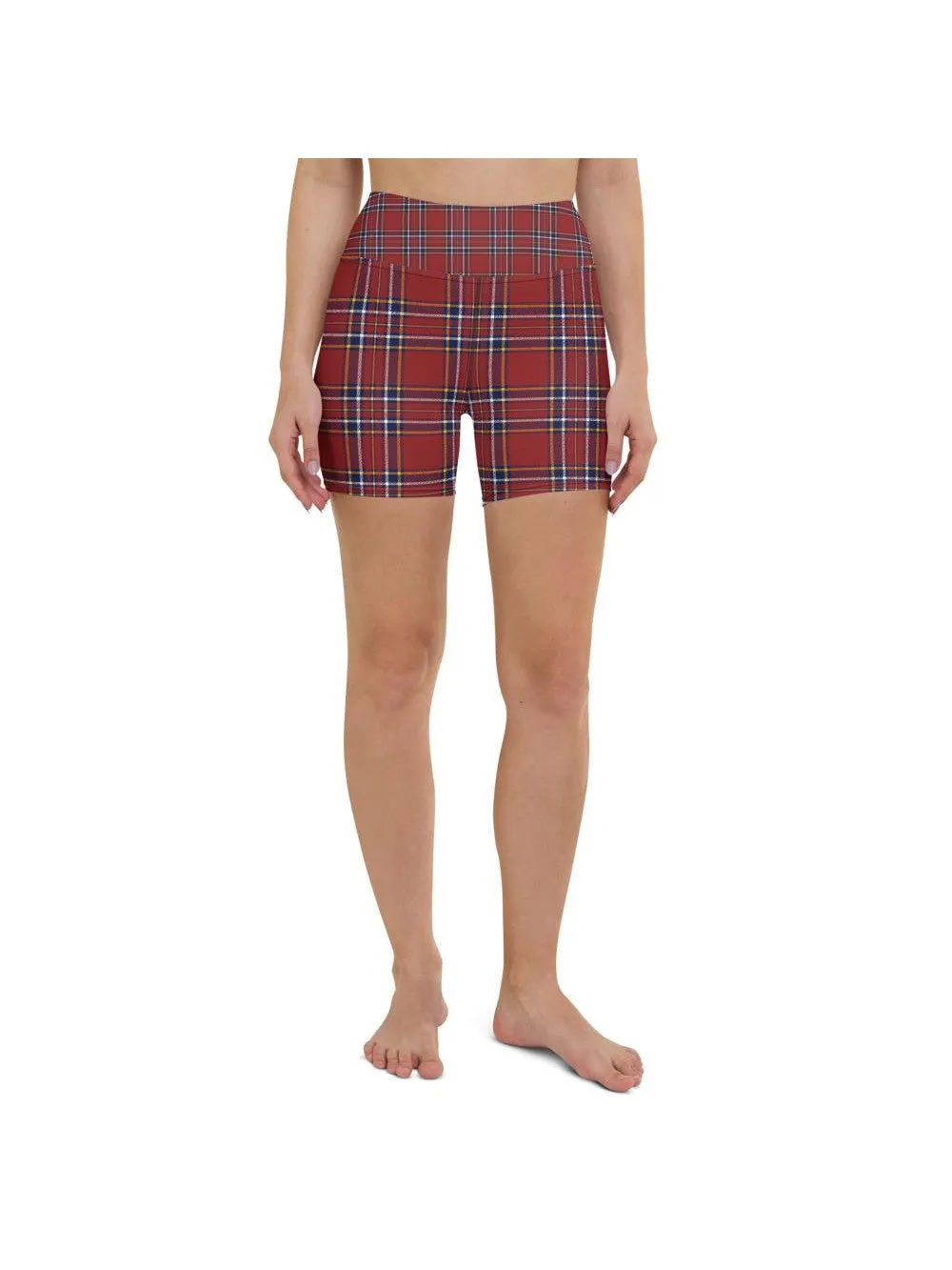 Deep Red Tartan Yoga Shorts