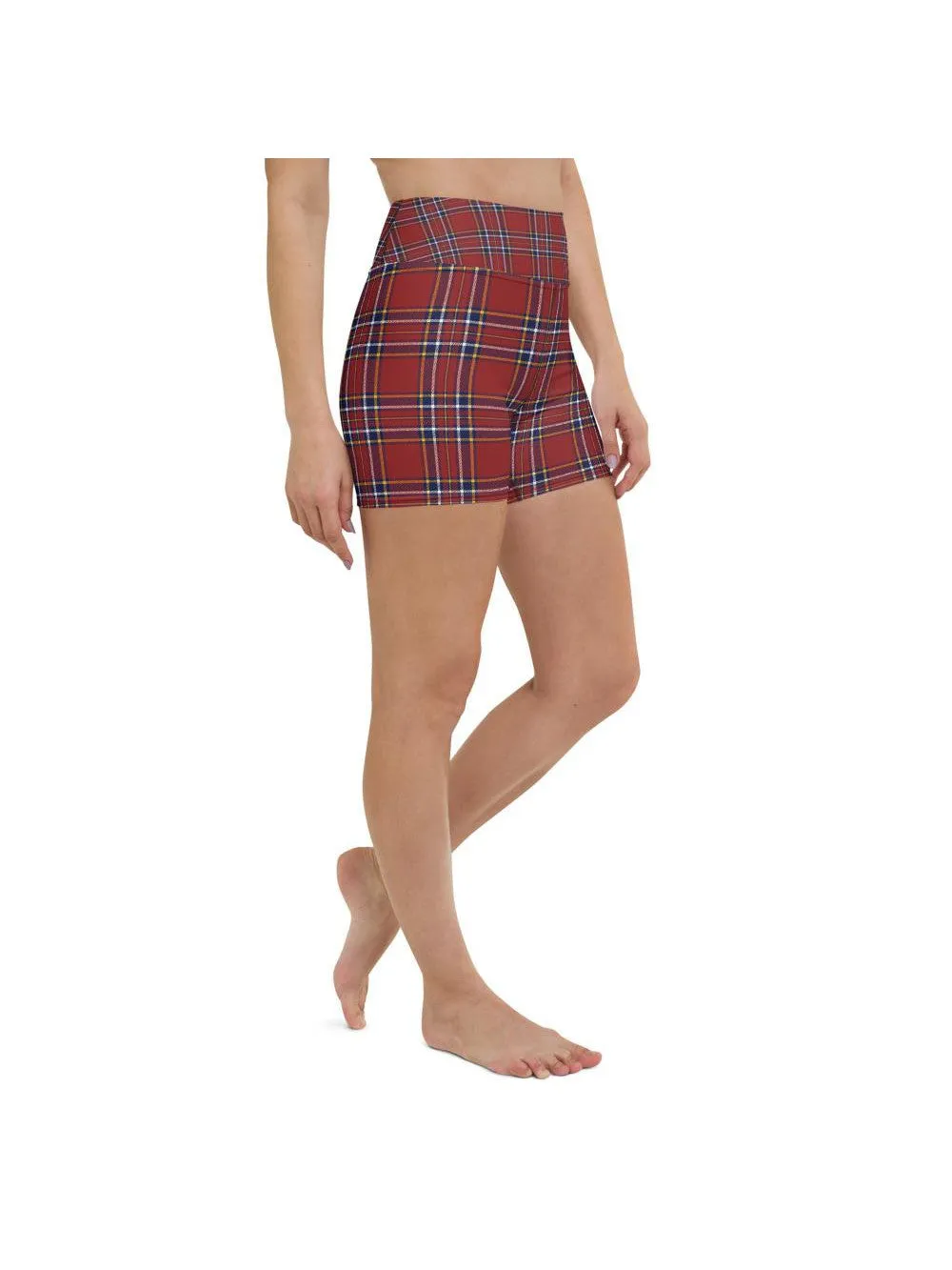 Deep Red Tartan Yoga Shorts