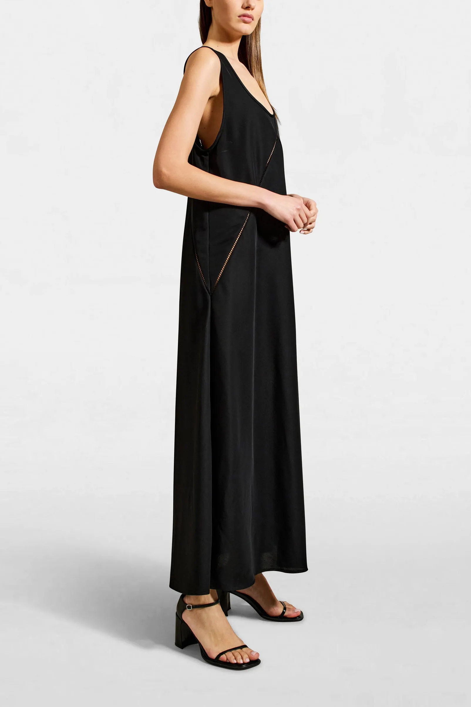 Faye Tank Dress in Black Gazar Suiting