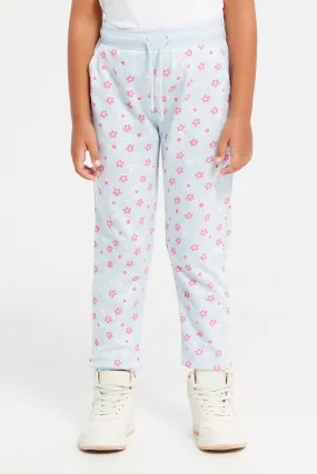 Girls Blue Floral Active Pants