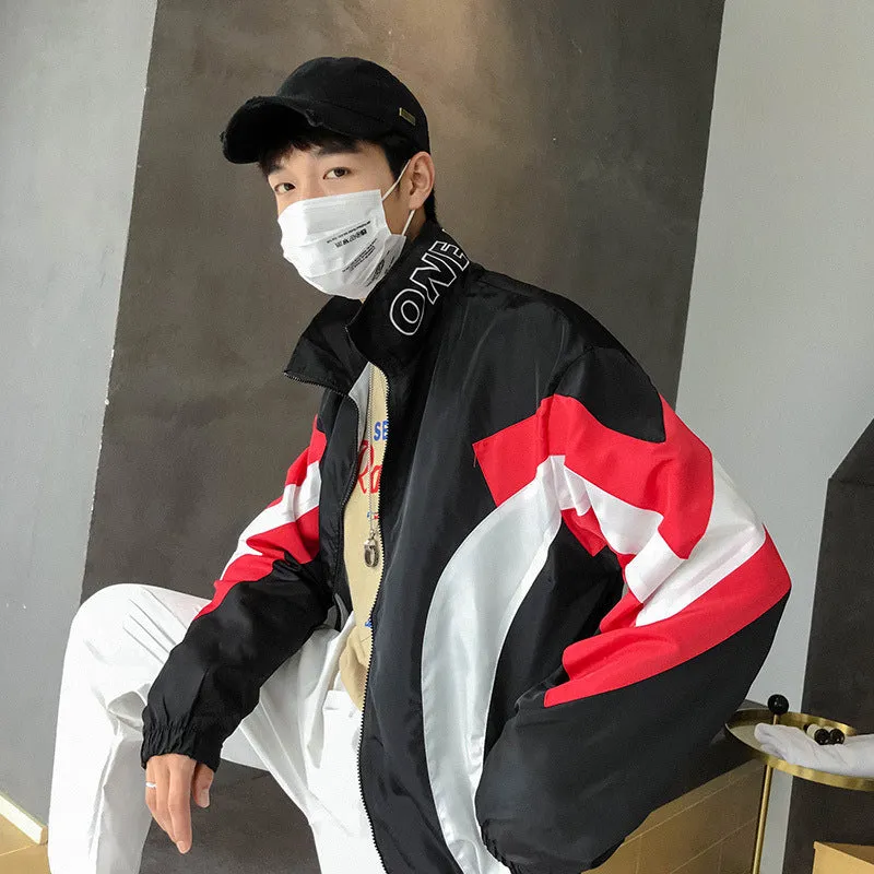 Hip-hop color block street sports windbreaker jacket