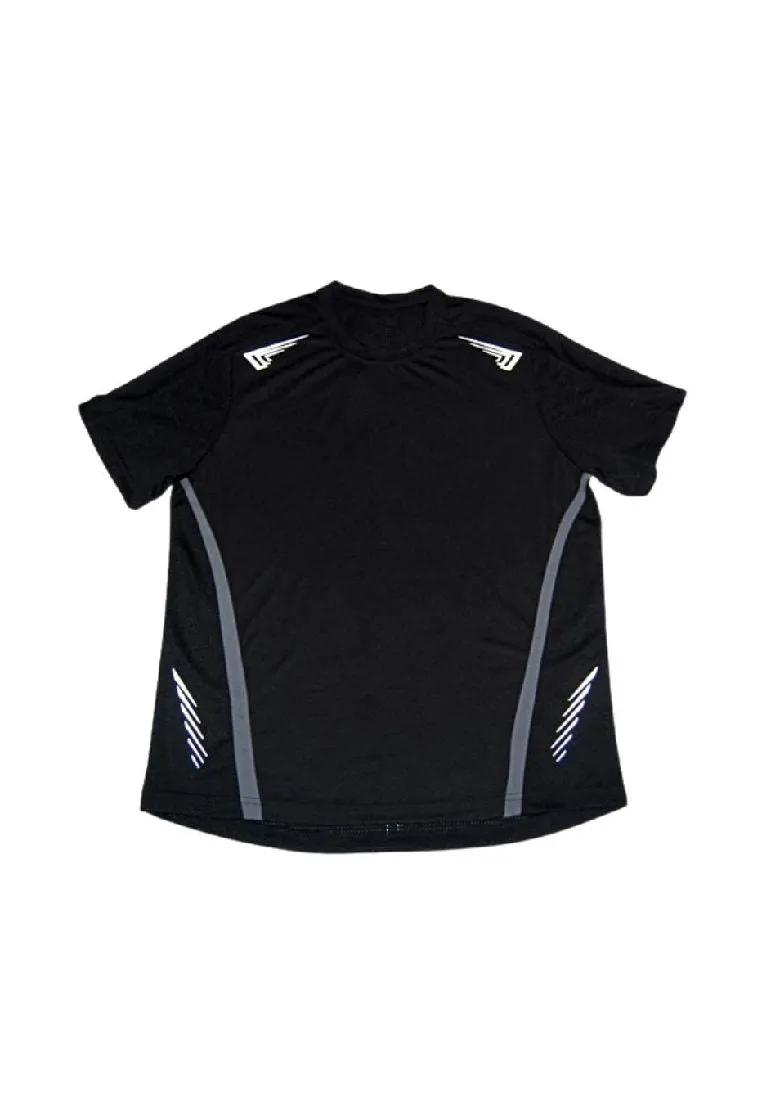 Landmark Short Sleeves Tshirt Round Neck Dri-fit With Reflective Print On Shoulders And Sides- Black