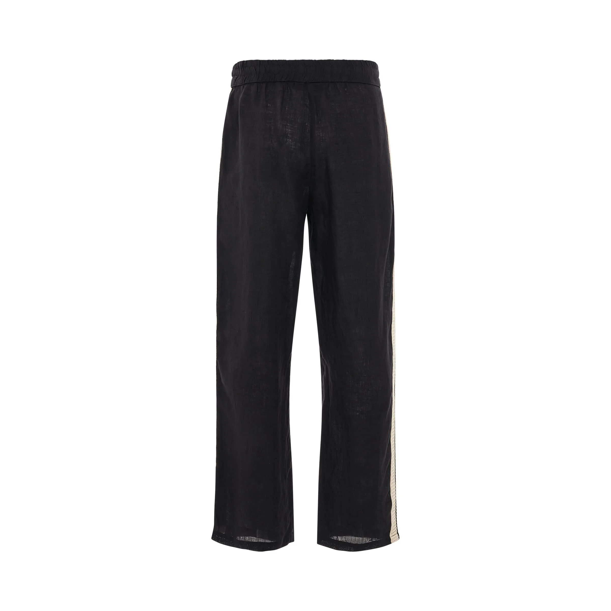 Linen Monogram Embroidered Track Pants in Black