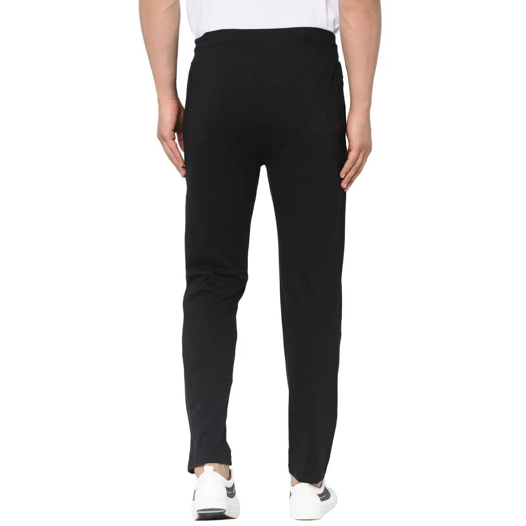 Men's Black Cotton Printed Regular Track Pants