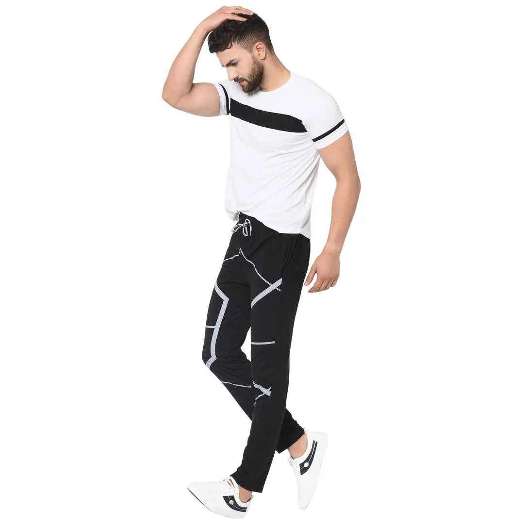 Men's Black Cotton Printed Regular Track Pants