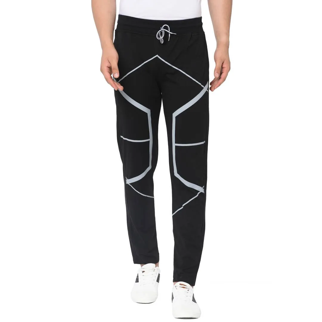 Men's Black Cotton Printed Regular Track Pants