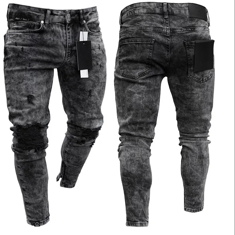 Men's Skinny Jeans Snowflake Casual Slim Fit Zipper Pants