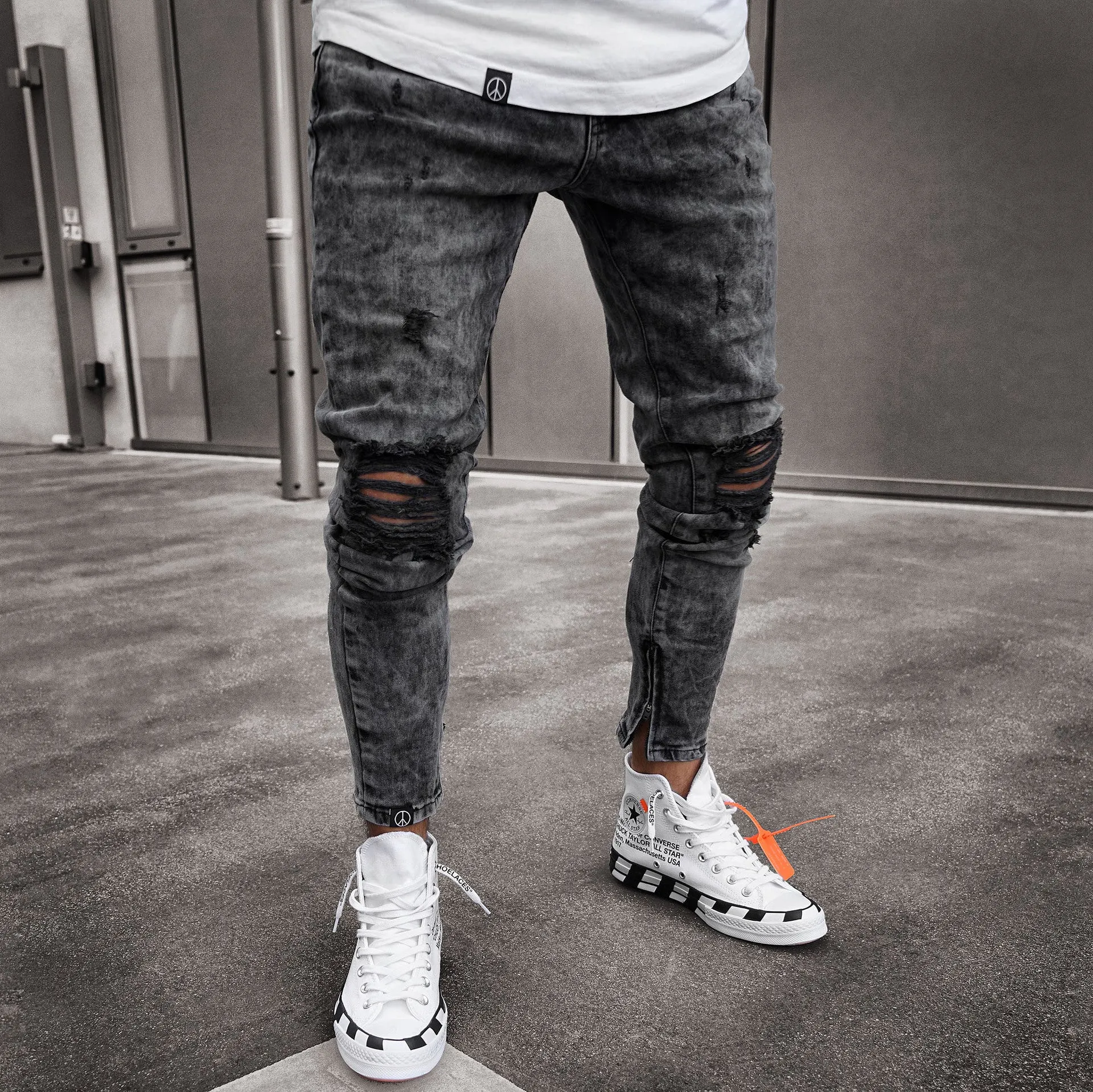 Men's Skinny Jeans Snowflake Casual Slim Fit Zipper Pants