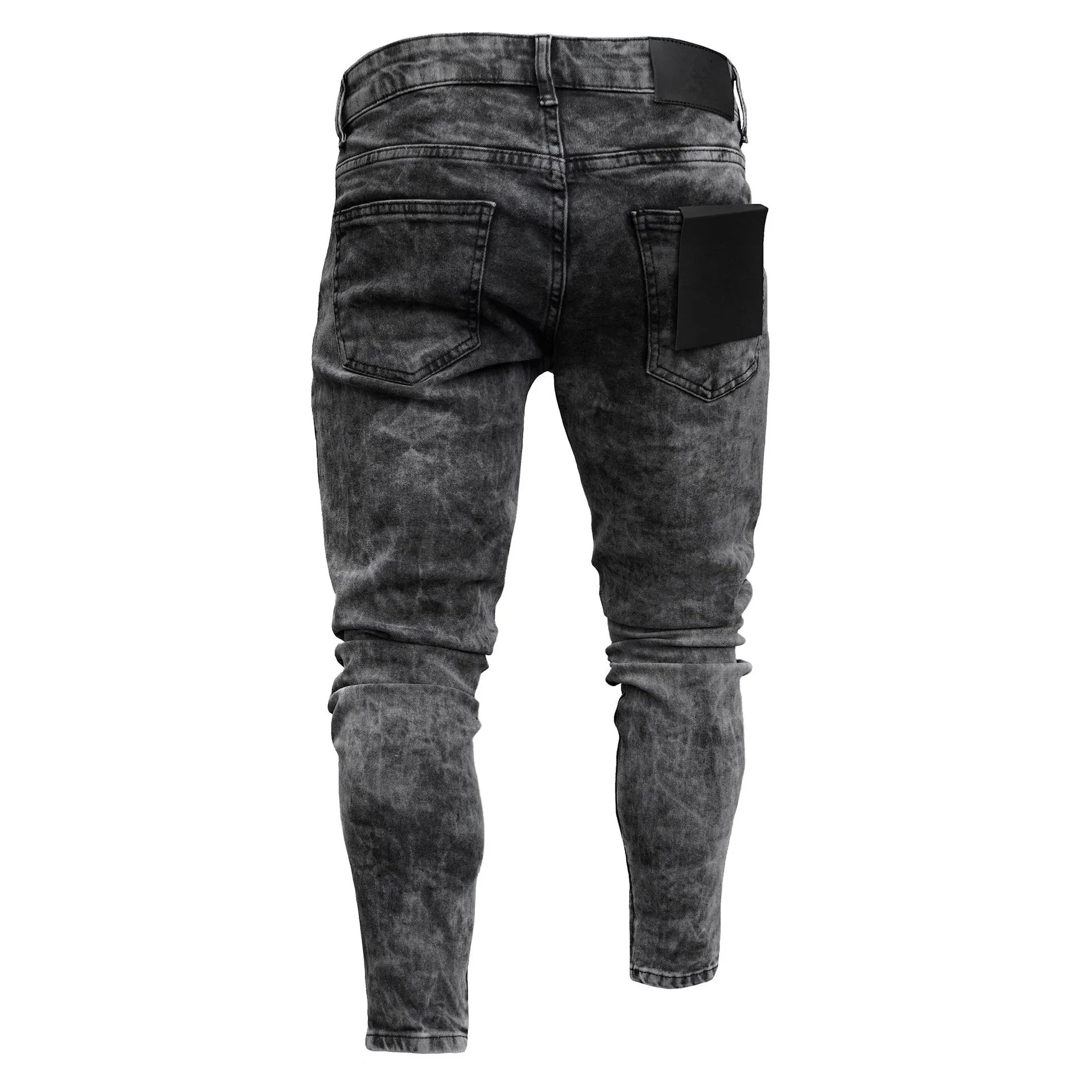 Men's Skinny Jeans Snowflake Casual Slim Fit Zipper Pants