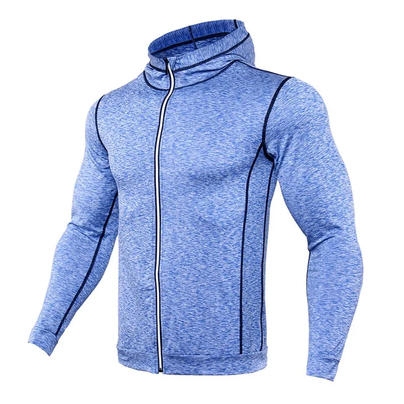 New Men's Running Jackets Fitness Sports Coat Hooded Tight Hoodie Gym Soccer Training Running Jogging Jackets Reflective Zipper Shirt.