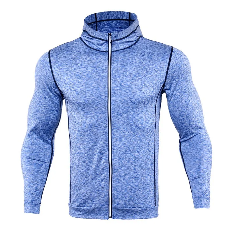 New Men's Running Jackets Fitness Sports Coat Hooded Tight Hoodie Gym Soccer Training Running Jogging Jackets Reflective Zipper Shirt.