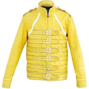 NWT Yellow Military Belted Unisex Fashion Stylish Premium Genuine Leather Jacket