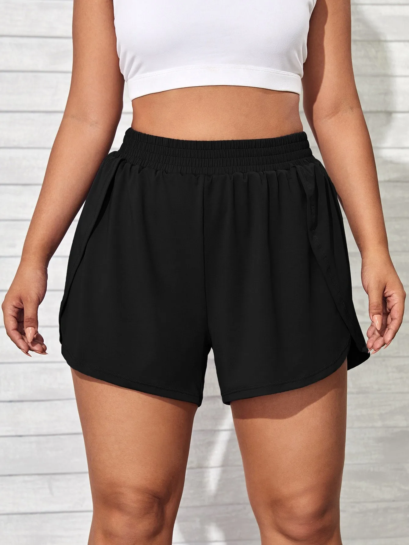 Plain High Waist Plus Size Sports Shorts