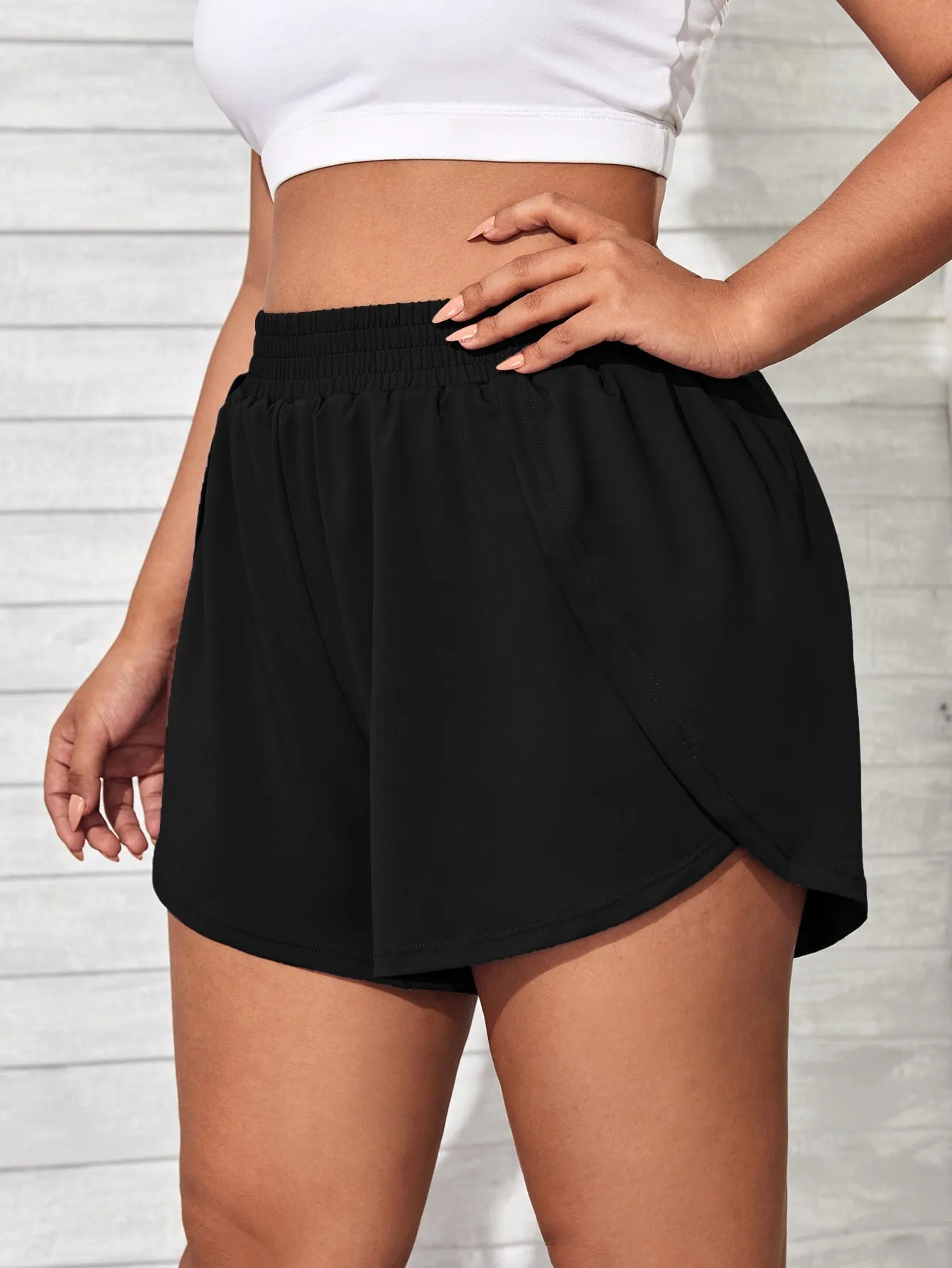 Plain High Waist Plus Size Sports Shorts