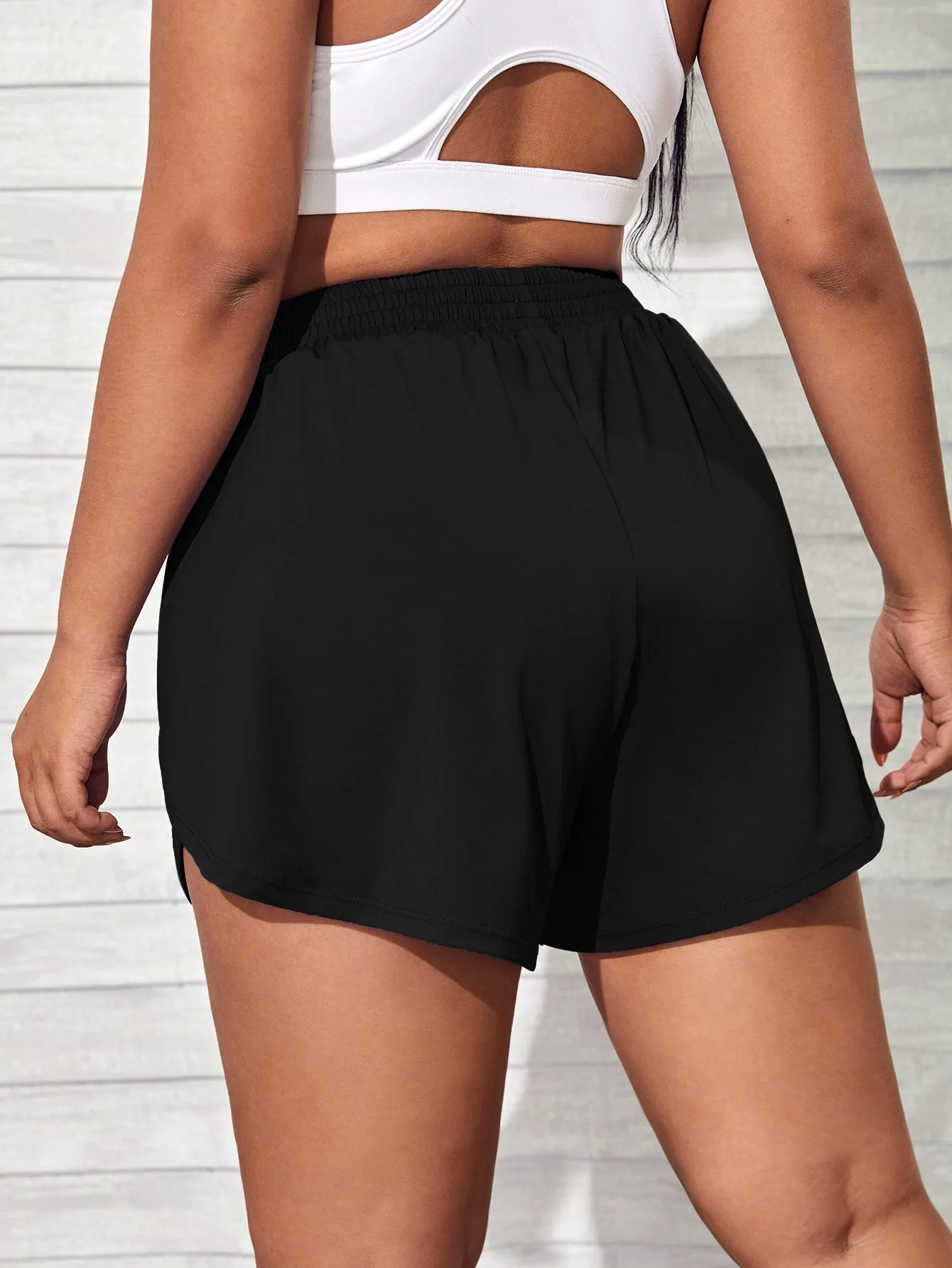 Plain High Waist Plus Size Sports Shorts