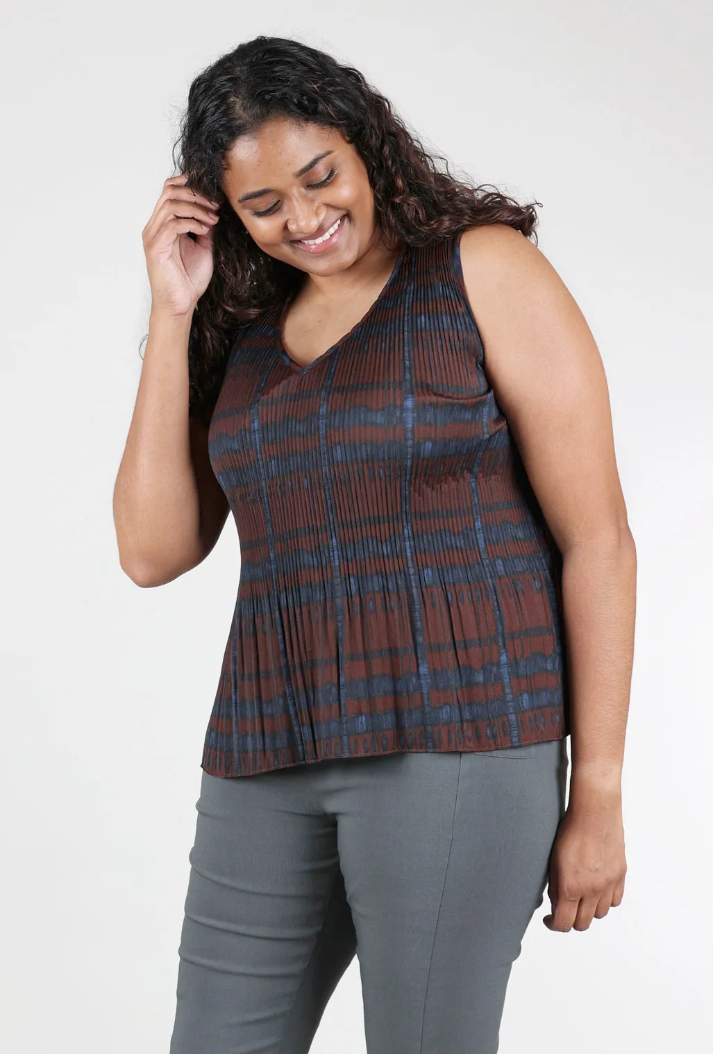 Pleat Print Top, Cocoa