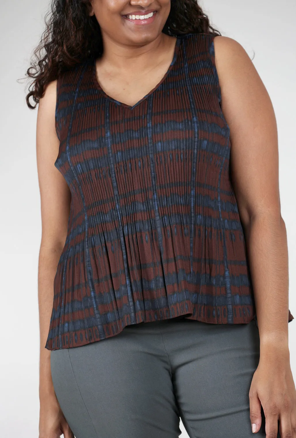 Pleat Print Top, Cocoa