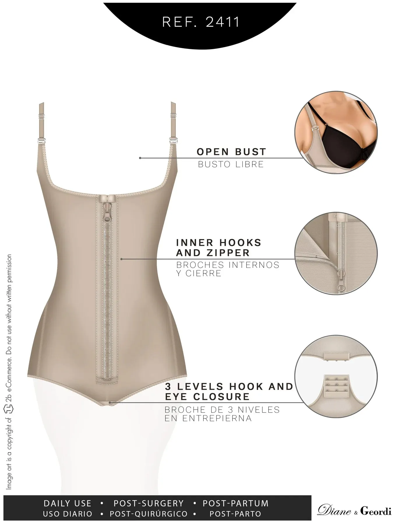 Postpartum and Daily Use Open bust Butt Lifting & Medium compression Fajas Diane & Geordi 2411