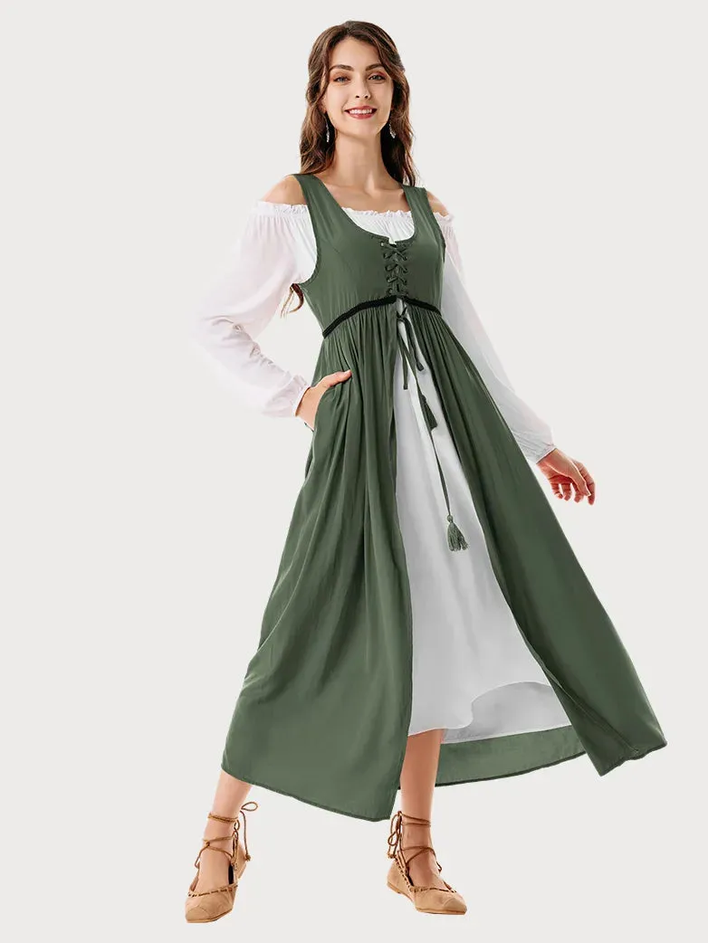 Ren Faire Off-Shoulder Dress Tank Dress 2pcs Set Costume