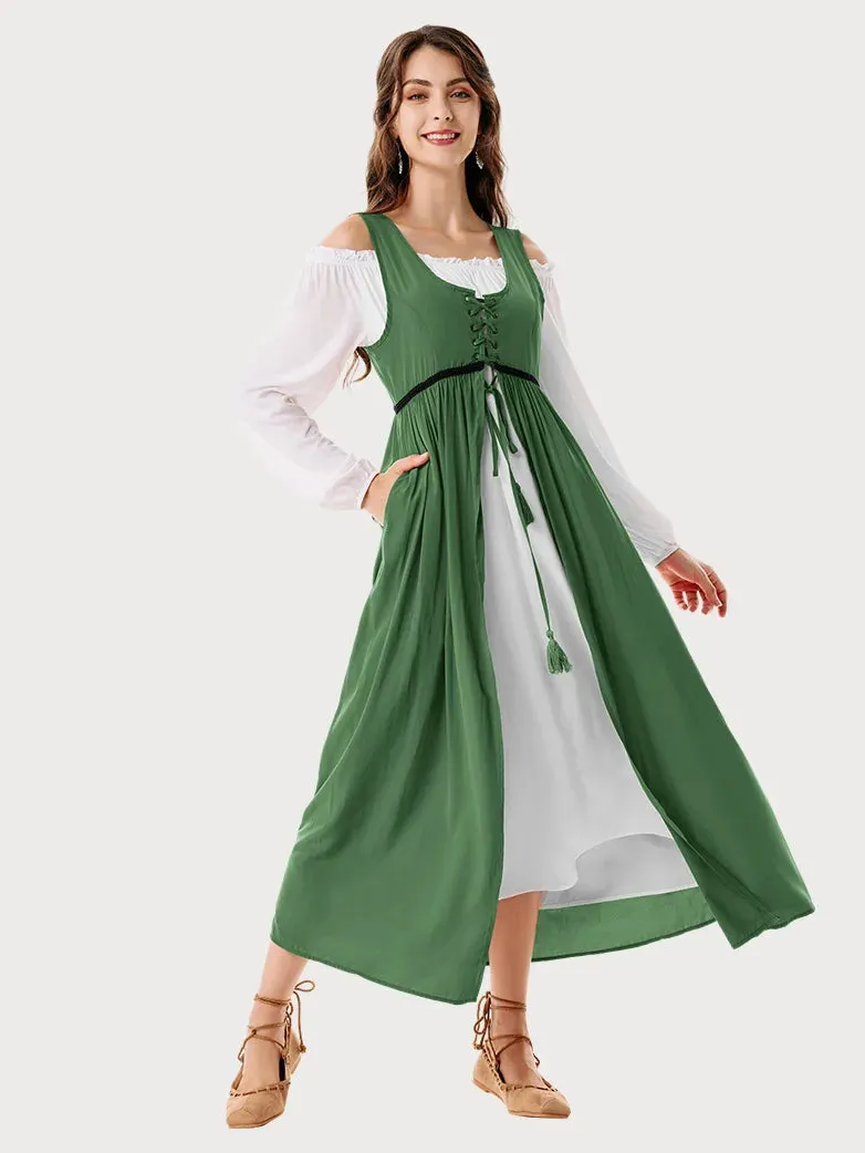 Ren Faire Off-Shoulder Dress Tank Dress 2pcs Set Costume