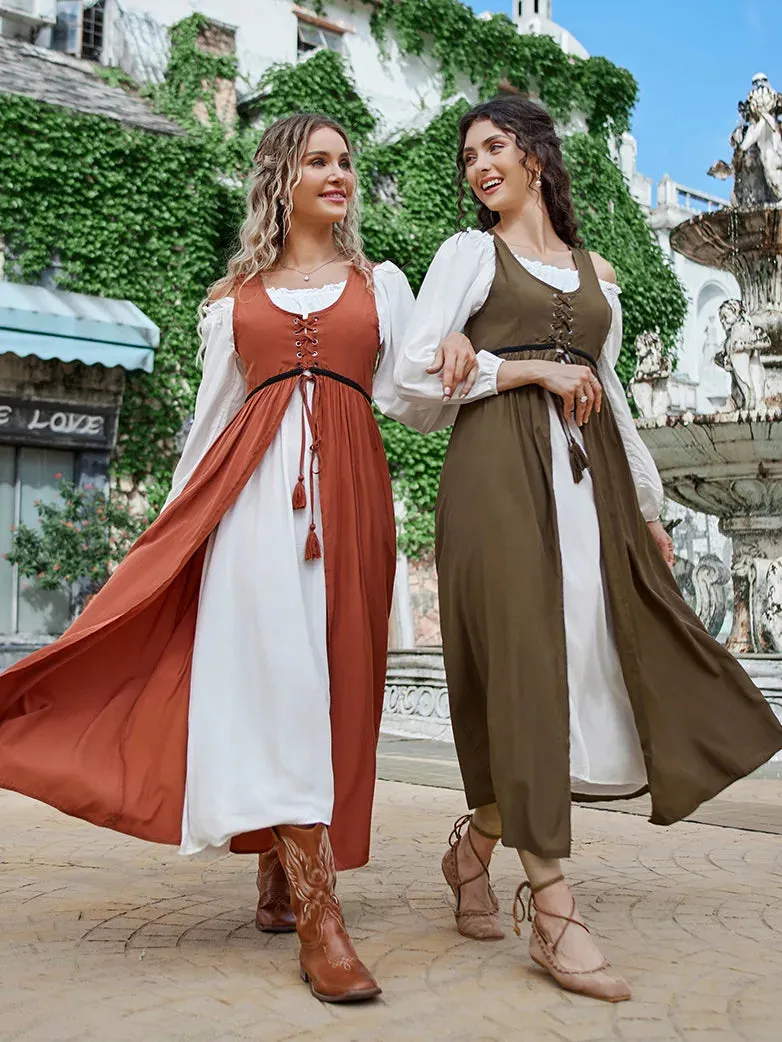 Ren Faire Off-Shoulder Dress Tank Dress 2pcs Set Costume