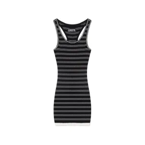 Retro Campus Striped Sports Tank Dress Black