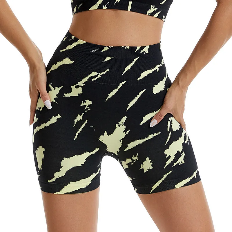 Seamless Knitted Camouflage Printing Yoga Shorts Outdoor Running Fitness Pants