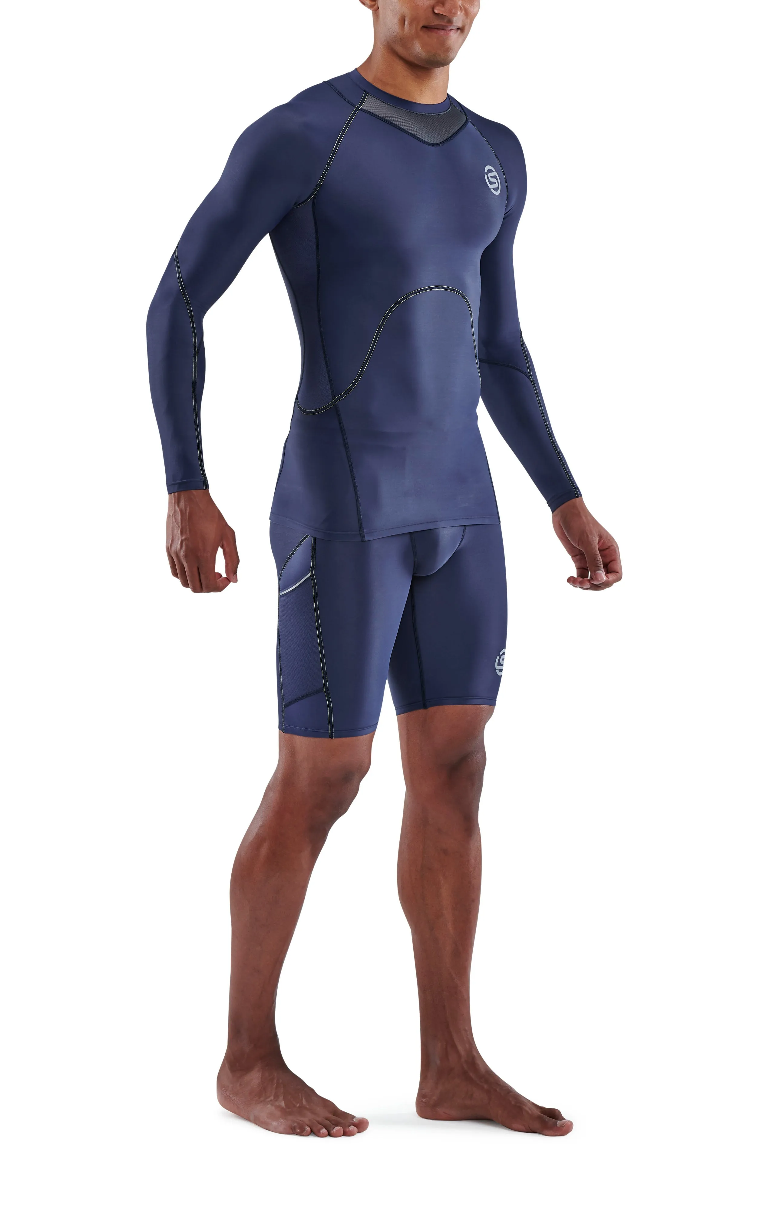 Skins Men's Compression Long Sleeve Tops 3-Series - Navy Blue - ST00300059010