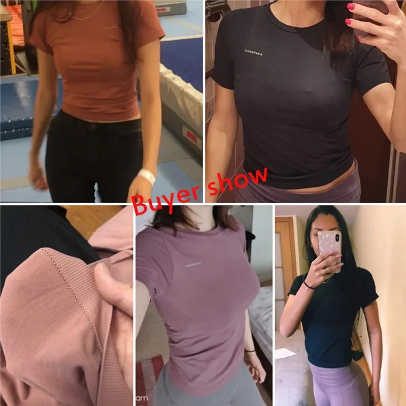 Slim Fit Sexy Ladies' Seamless Breathable Sport Short Sleeve T-Shirts