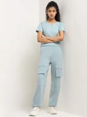 Studiofit Blue Cotton Cargo-Style Track Pants