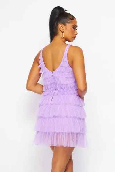 Tulle Tiered Tank Dress - Lavender -