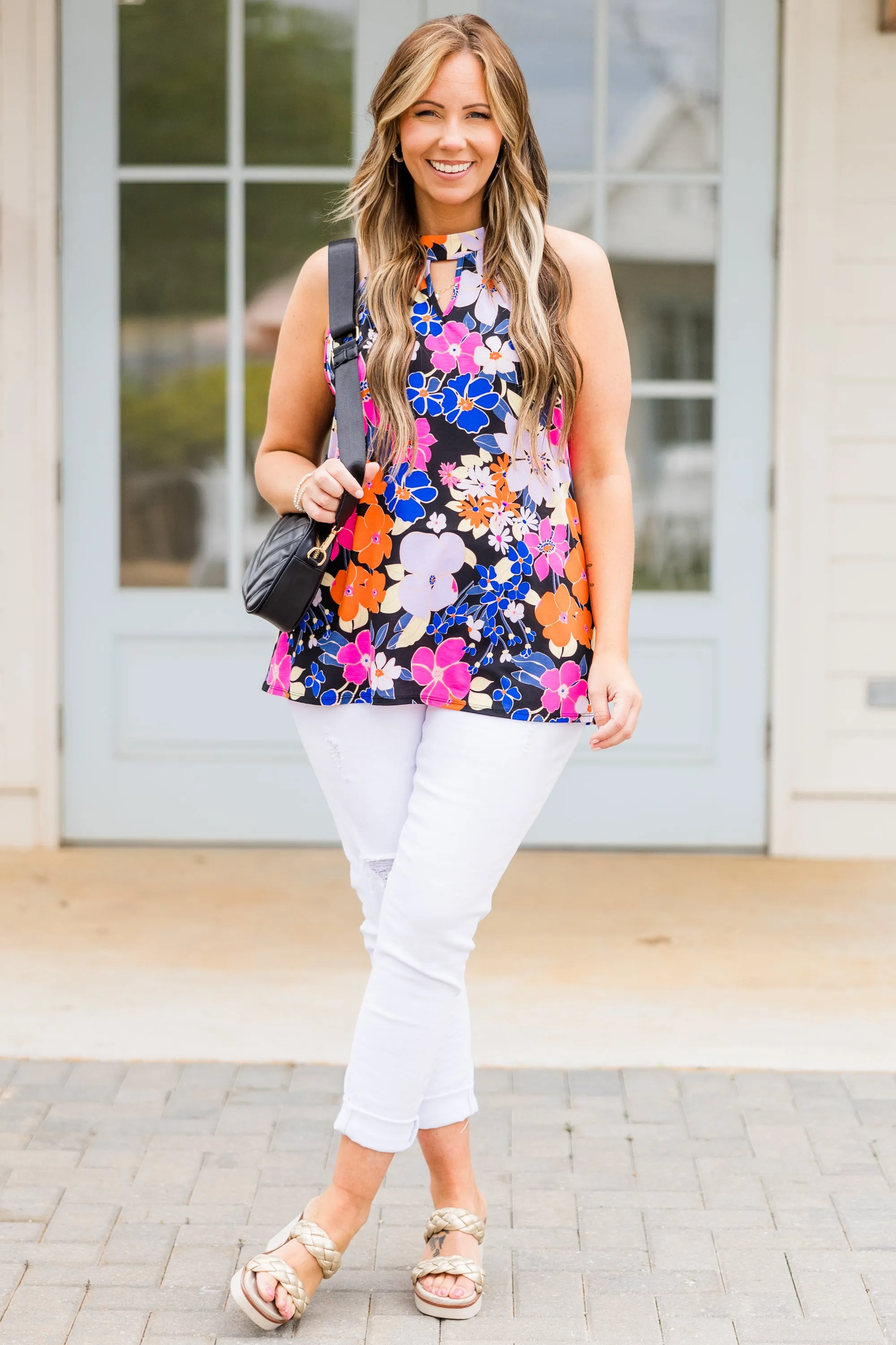 Up At Dusk Tank, Black/Neon Pink