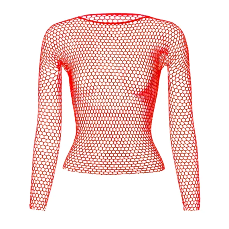 Womens Fishnet Mesh See-Through Black Shirt Pretty Hollow