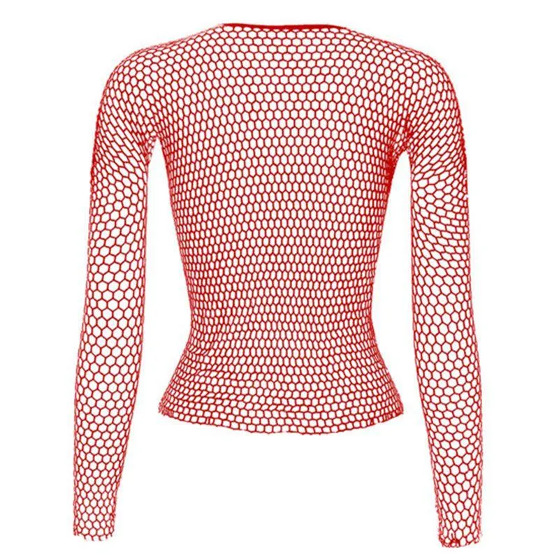 Womens Fishnet Mesh See-Through Black Shirt Pretty Hollow