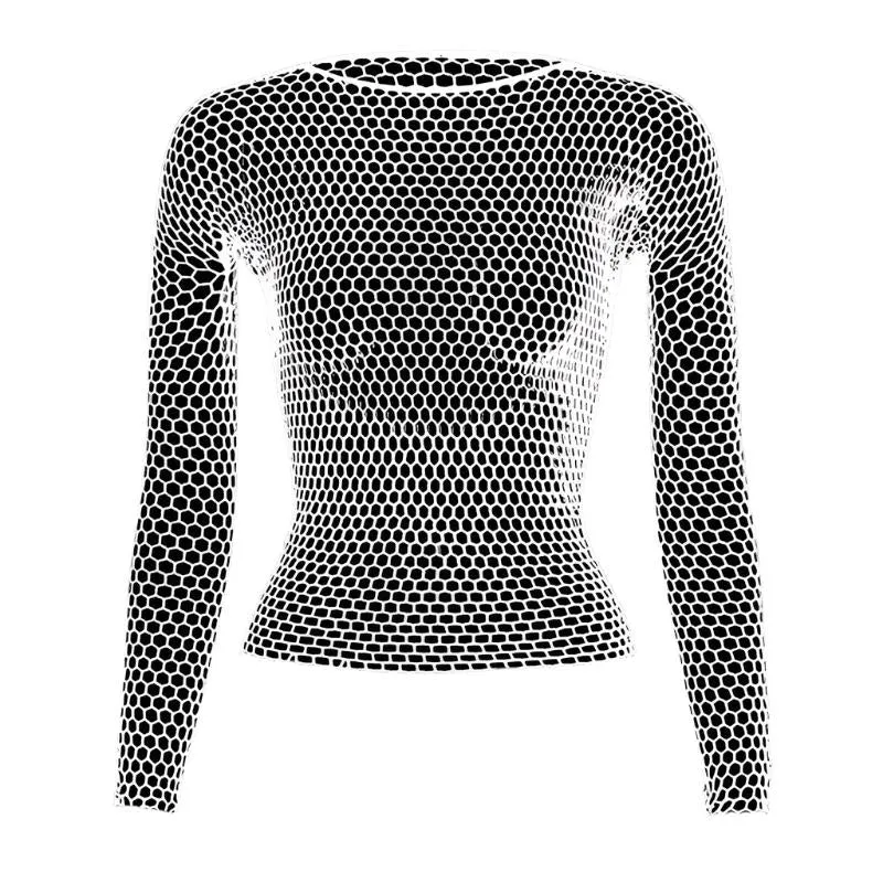 Womens Fishnet Mesh See-Through Black Shirt Pretty Hollow