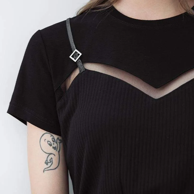 Women's Grunge Sheer Casual Black Tees