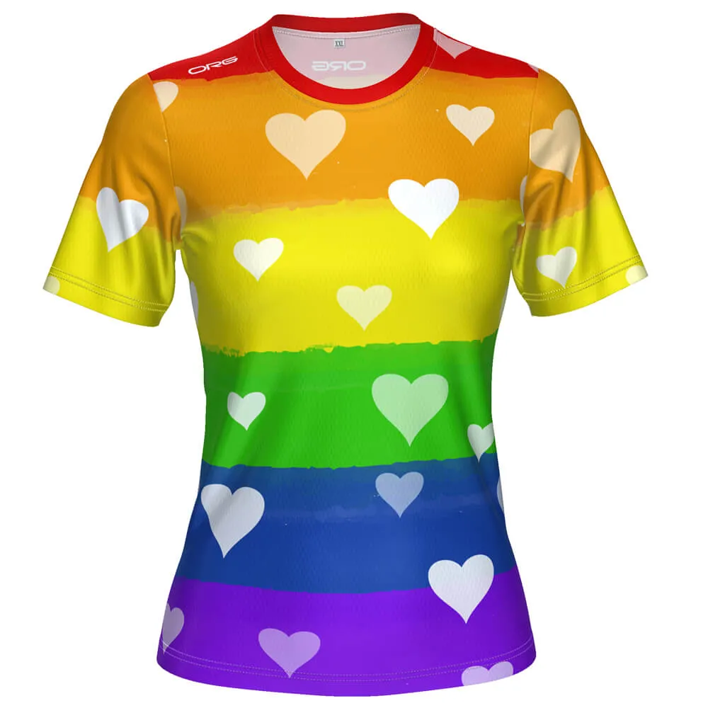 Women's Rainbow And Hearts Short Sleeve Running Shirt