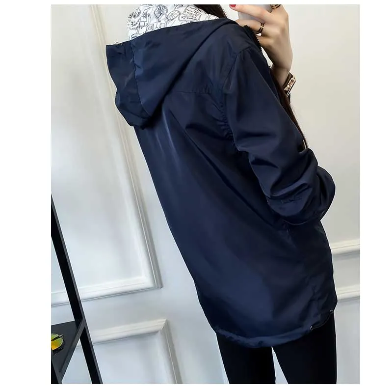 Women's Spring/Autumn Hooded Two-Side-Wear Cartoon-Printed Loose Windbreaker